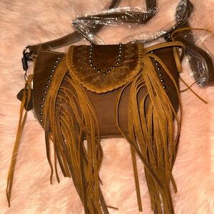 Montana west Fringe Brown Leather Crossbody Bag